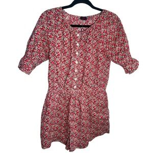 J. Crew Liberty Fabric Floral Romper Women's Size S Red Multi Button Front Short